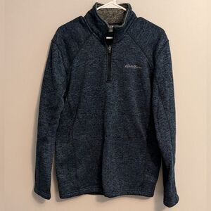 Eddie Bauer Mens Heather Dark Blue Quarter 1/4 Zip Sweater Pullover Size Medium